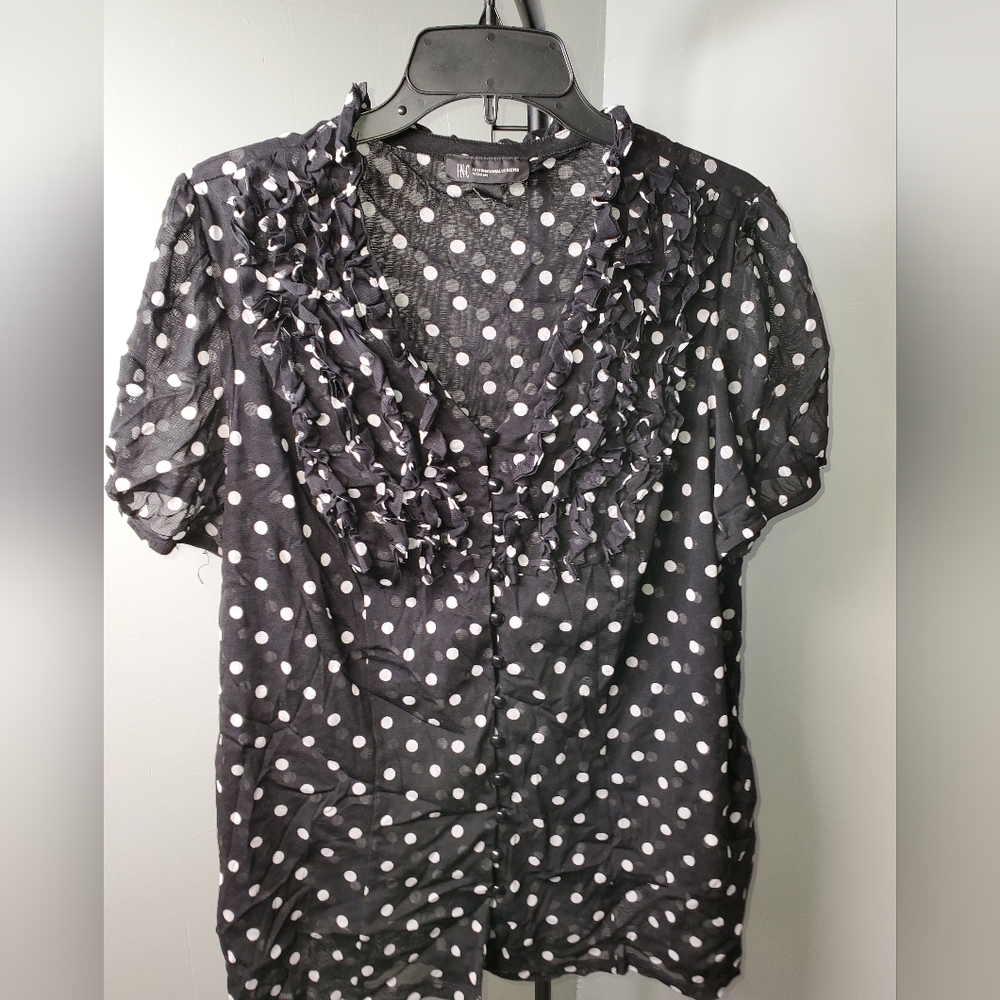 INC International Concepts Black and White Polka Dot Blouse